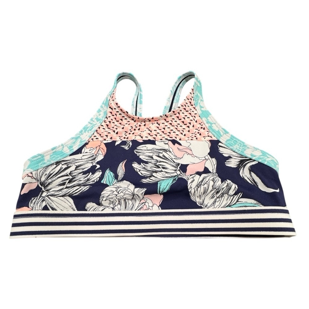 Athleta Girl Girls Floral Island Time UPF 50+ Bikini Top Navy Blue Lycra L/12